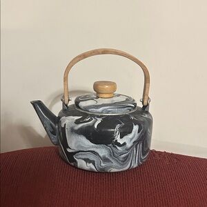 Elegant Black and White Marbled Enameled Kettle Teapot